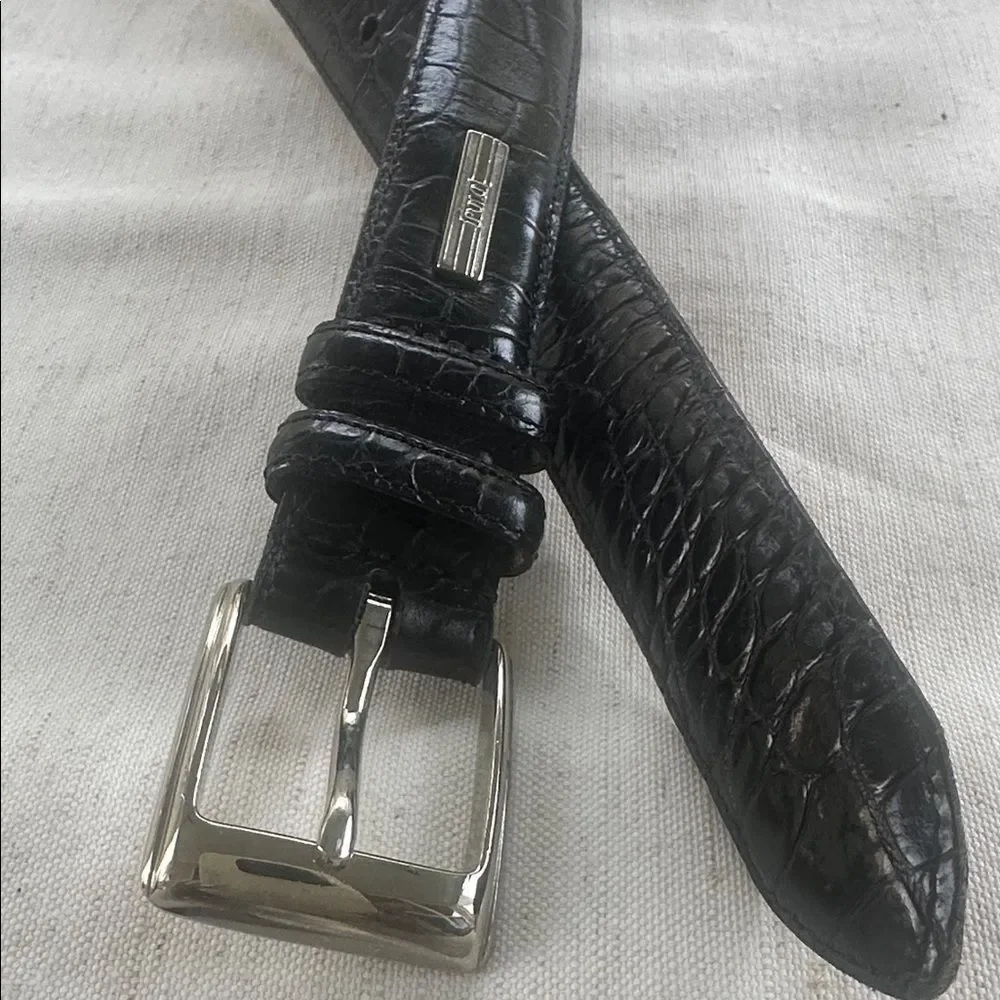 Polo Ralph Lauren Black Leather Crocodile Embossed Belt 42